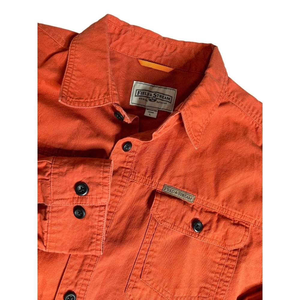 Field And Stream Mens Large Long Sleeve Button Up Heavy Weight Burnt Orange Shir